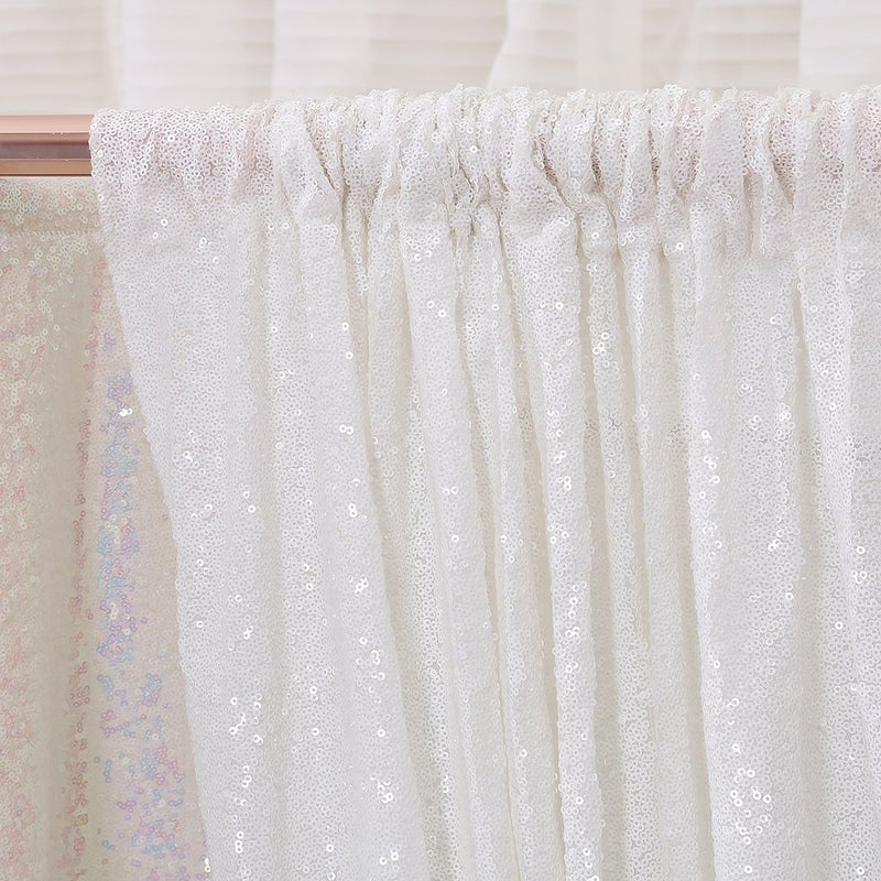 Poise3EHome 8FT x 8FT White Sequin Photography Backdrop Curtain for Party Decoration, White - Image 5